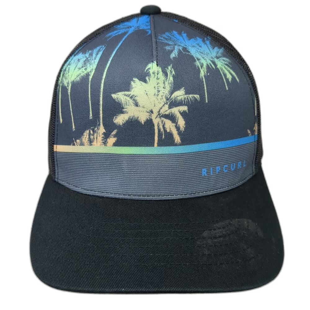 Rip Curl Trucker Hat Black Blue Green One Size Palm Trees Mesh Snapback Surf